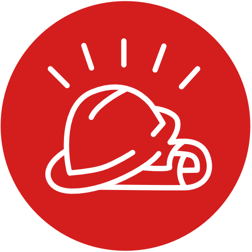Icône cercle rouge casque de chantier